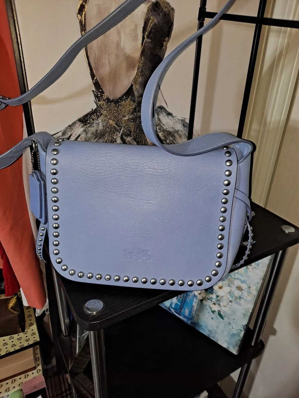Coach Blue Studded Leather Crossbody Bag
